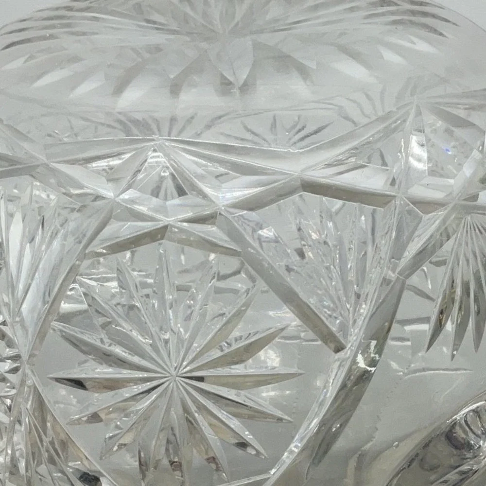 Vintage American Brilliant Style Cut Glass Pitcher Starburst Diamond Clear 8in